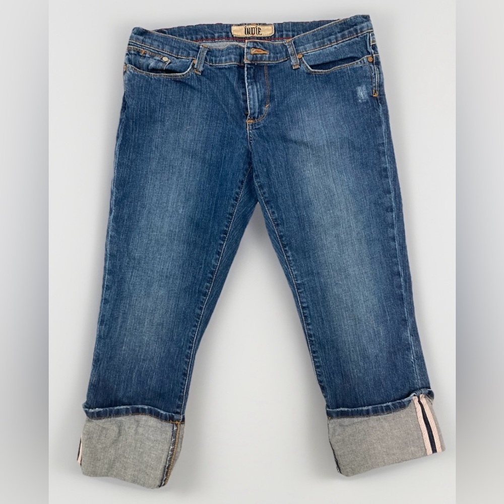 Indie Vintage Women’s Cropped Cuffed Hem Jeans Y2K Medium Blue Size 32